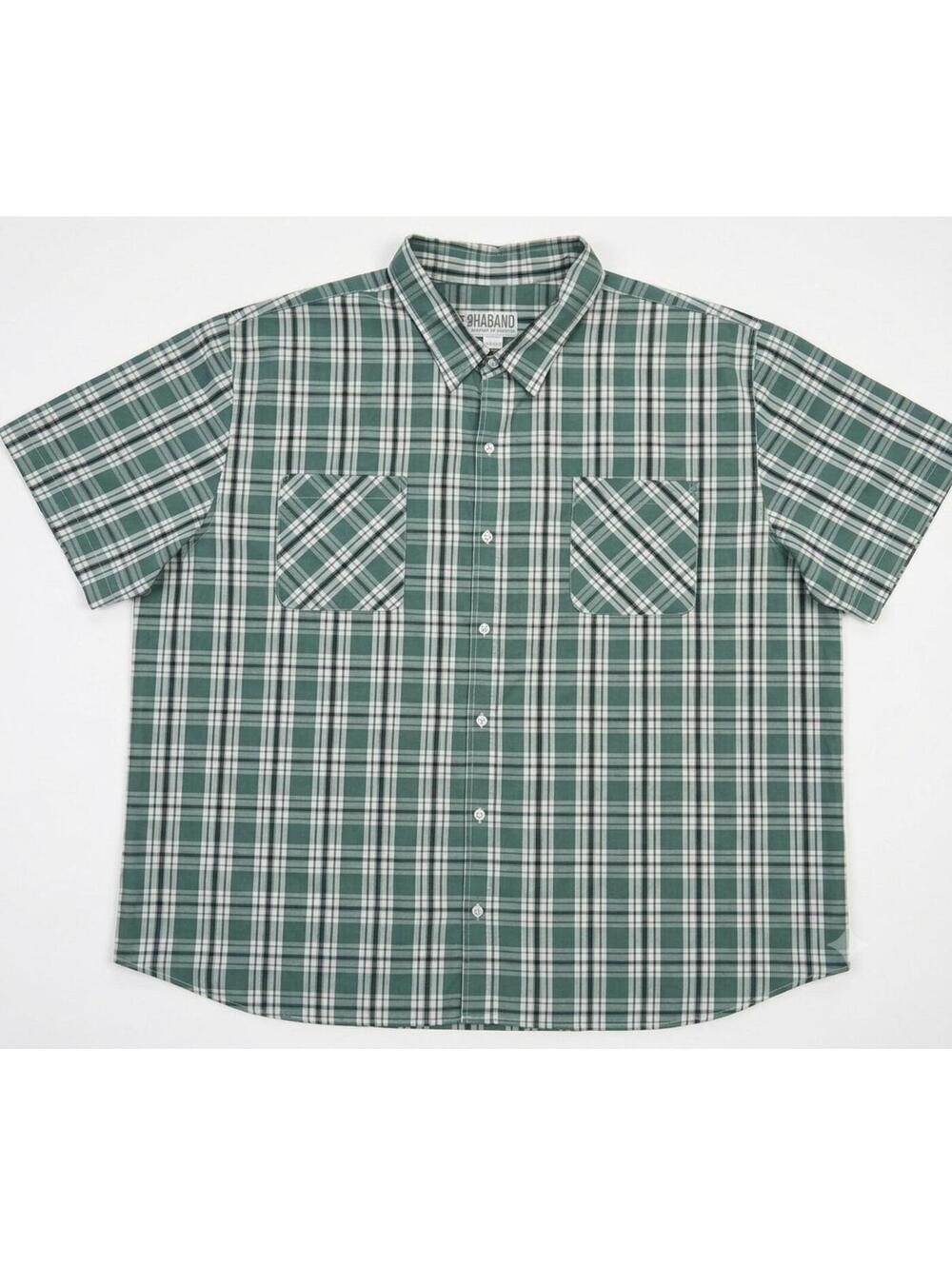 Haband Men's 4XL Green Plaid Button Up Shirt Short Sleeve Classic Dual Pockets